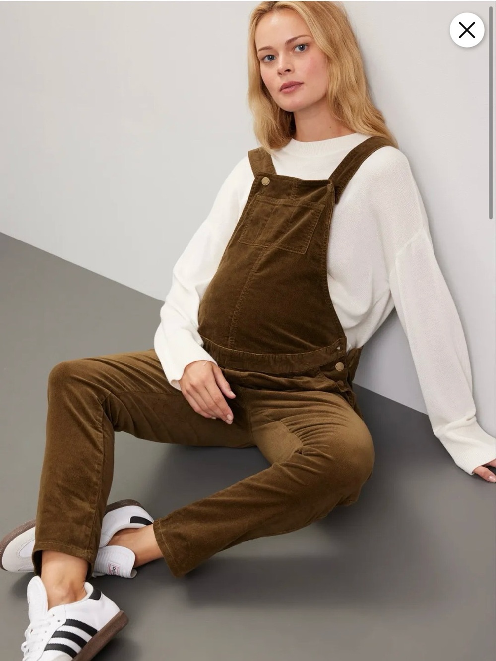 Hatch Corduroy Maternity Overalls - Olive/Brown